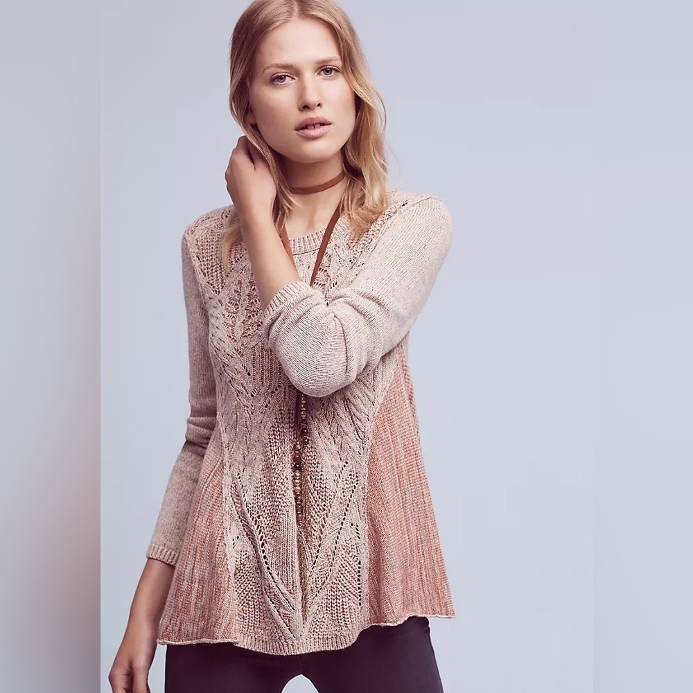 Moth Anthropology Pink Cream Knit Antia Swing Top Medium